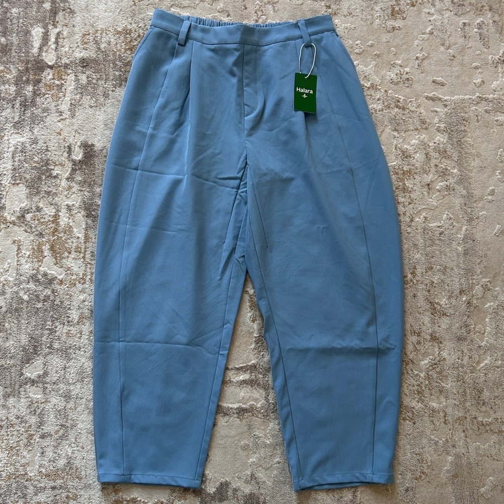 Halara Women's High Waisted Tapered Blue Pleated Front Work Pants NWT - Large